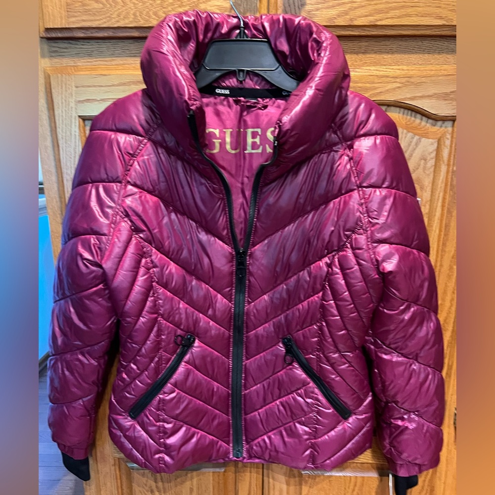 GUESS Women's Vibrant Magenta Puffer Jacket